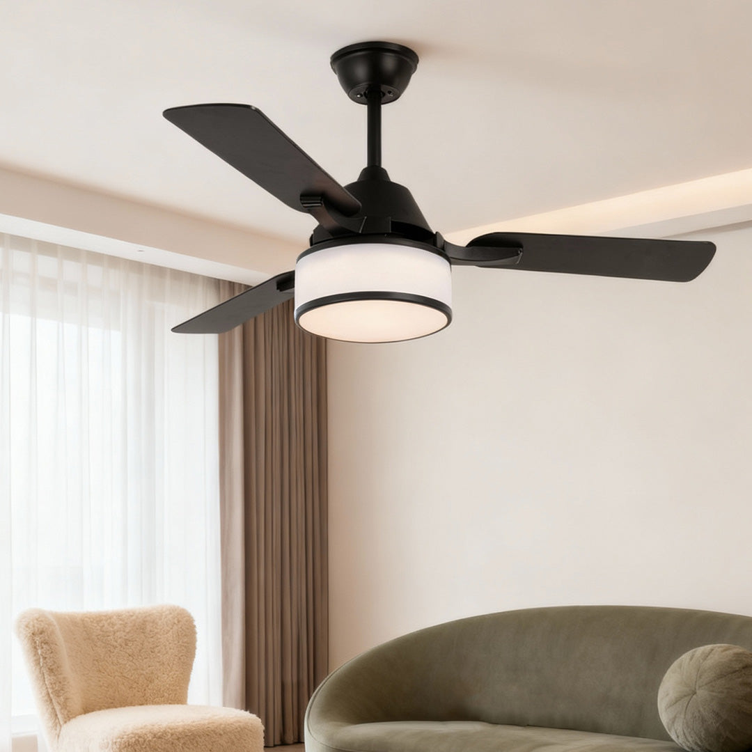 European Retro Fabric Shade Ceiling Fan Light for Living Room Décor