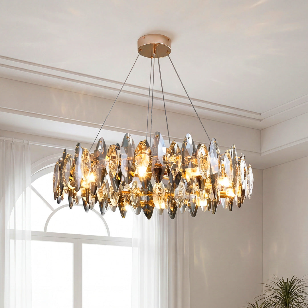 Modern Smoke Gray Oval Crystal LED Chandelier for Living Room Decor