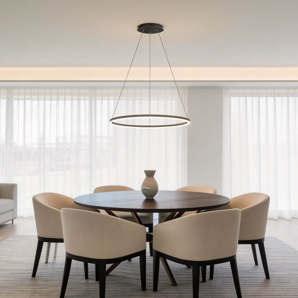 Sleek Black LED Ring Chandelier Fixture in Durable Aluminum for Modern Spaces