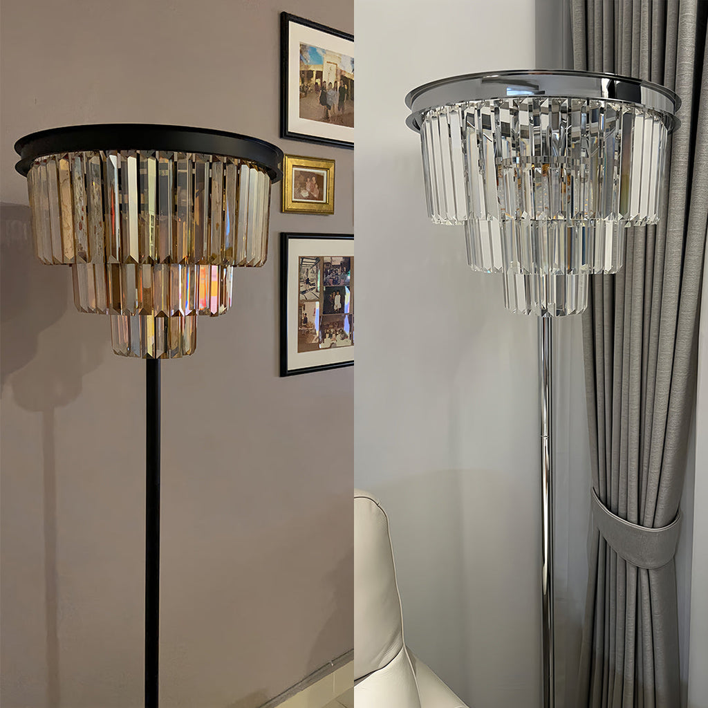 Glamorous Crystal Floor Lamp in Gold Finish for Luxurious Living Spaces