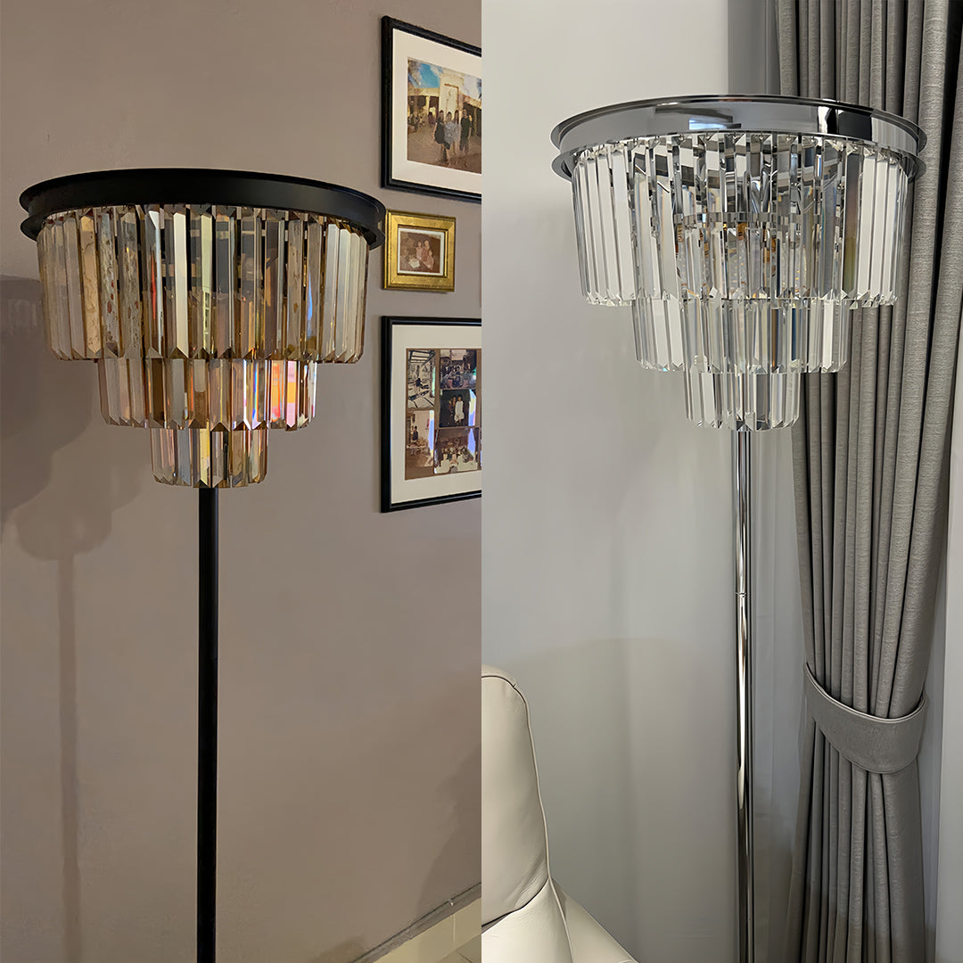 Glamorous Crystal Floor Lamp in Gold Finish for Luxurious Living Spaces