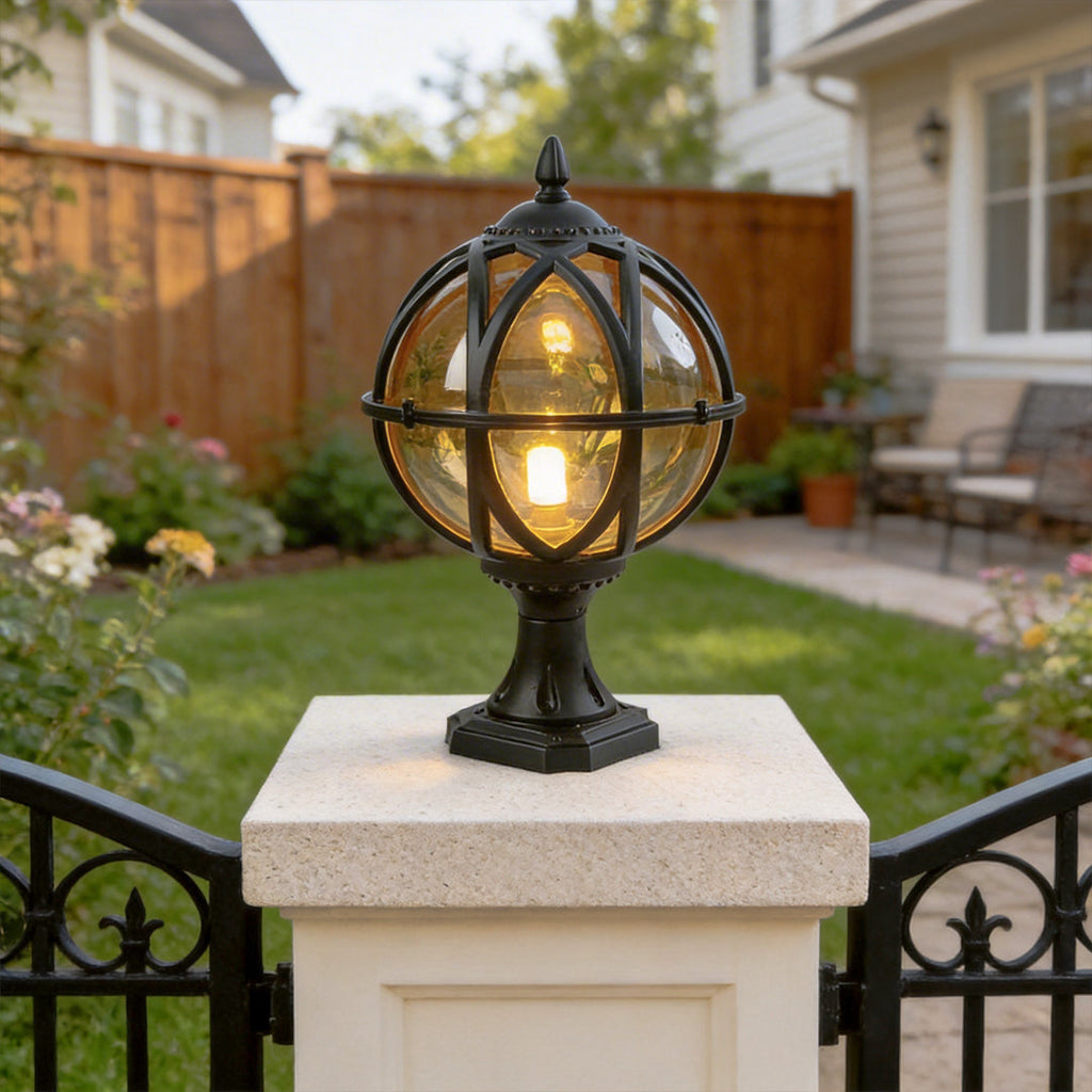 Elegant Frosted Glass Globe Pillar Light Outdoor Waterproof Lamp