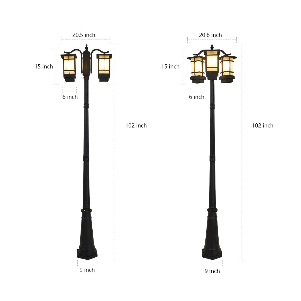 Modern Black Waterproof Double Head Outdoor Post Light Fixture for Gardens
