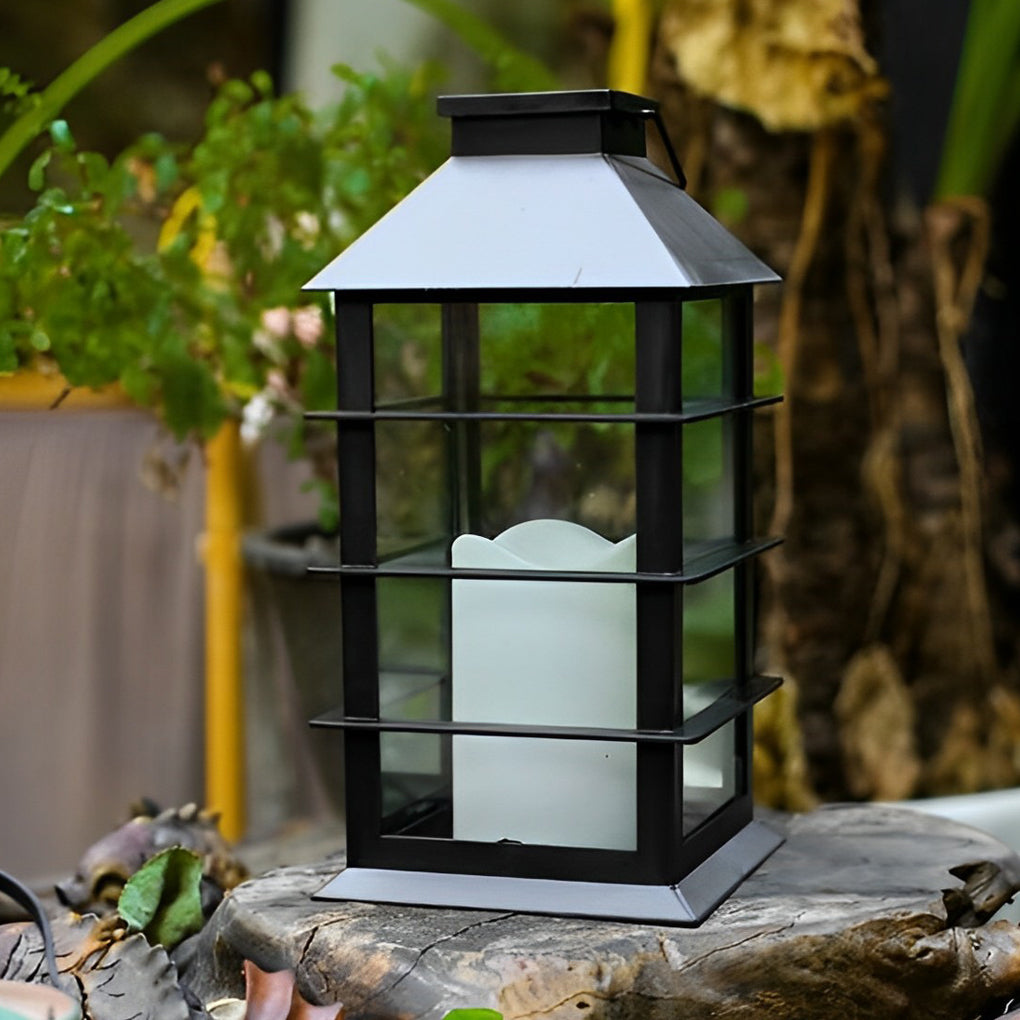 Portable Black Solar LED Candlestick Lantern for Outdoor Decor