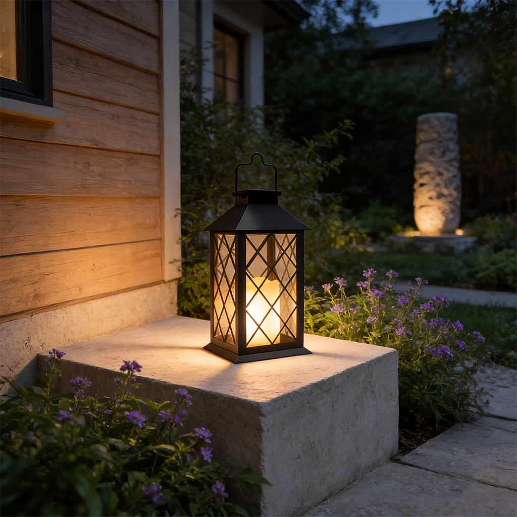 Portable Black Solar LED Candlestick Lantern for Outdoor Decor