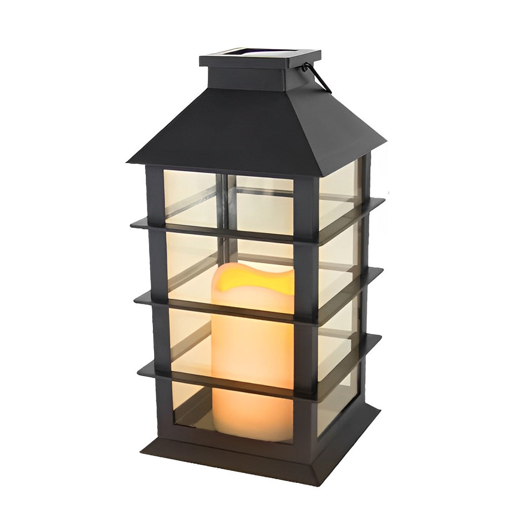 Portable Black Solar LED Candlestick Lantern for Outdoor Decor