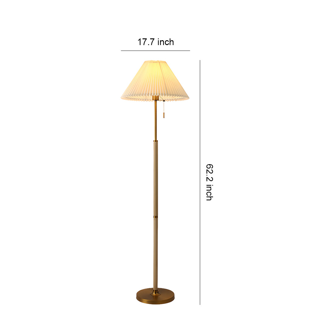 Elegant Wood Floor Lamp with Pleated Fabric Shade for Living Room Decor