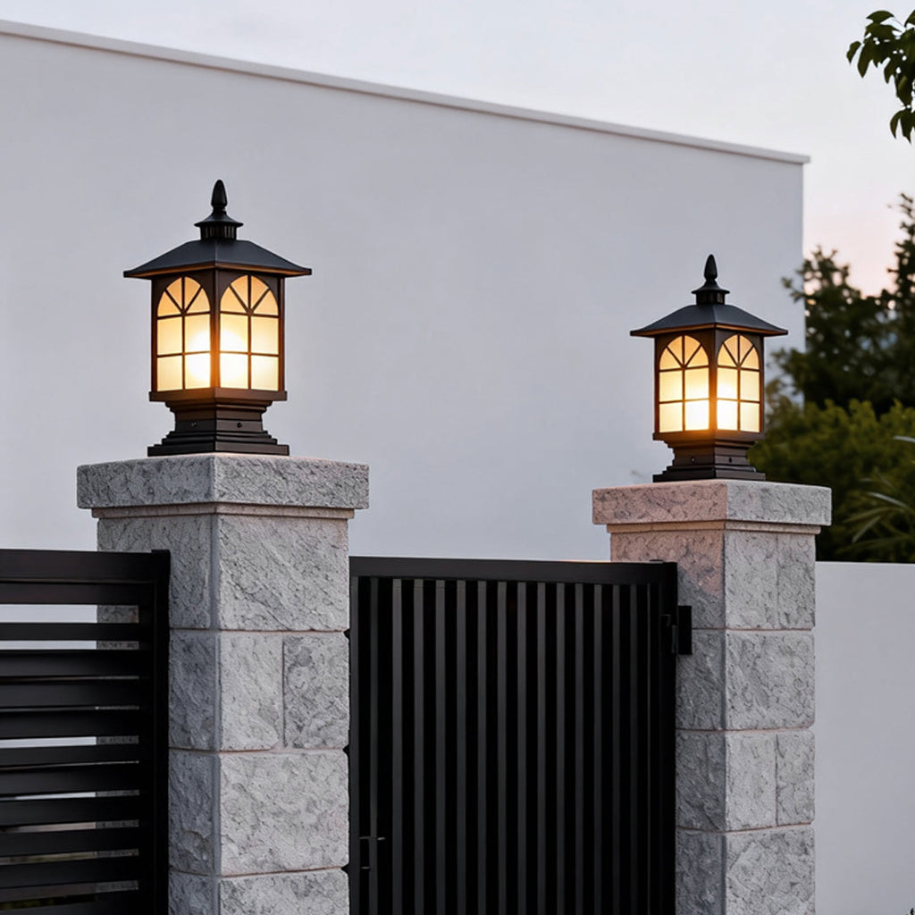 Retro Waterproof Outdoor Street Light Pillar in Black Metal for Patios