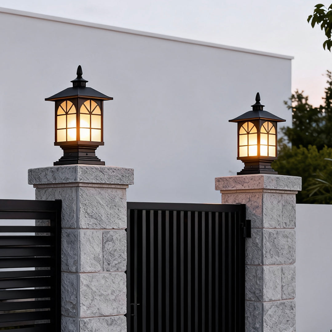Retro Waterproof Outdoor Street Light Pillar in Black Metal for Patios