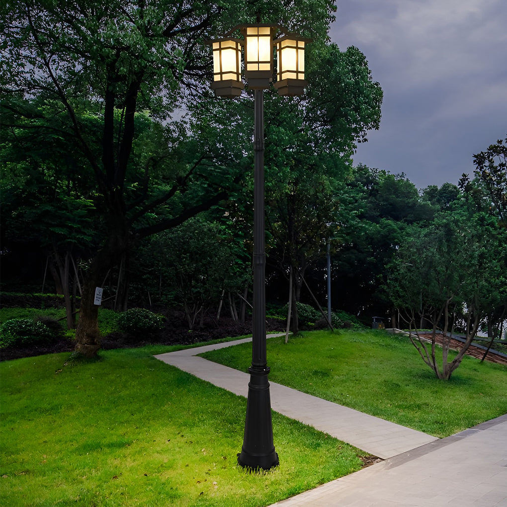 Modern Black Waterproof Double Head Outdoor Post Light Fixture for Gardens