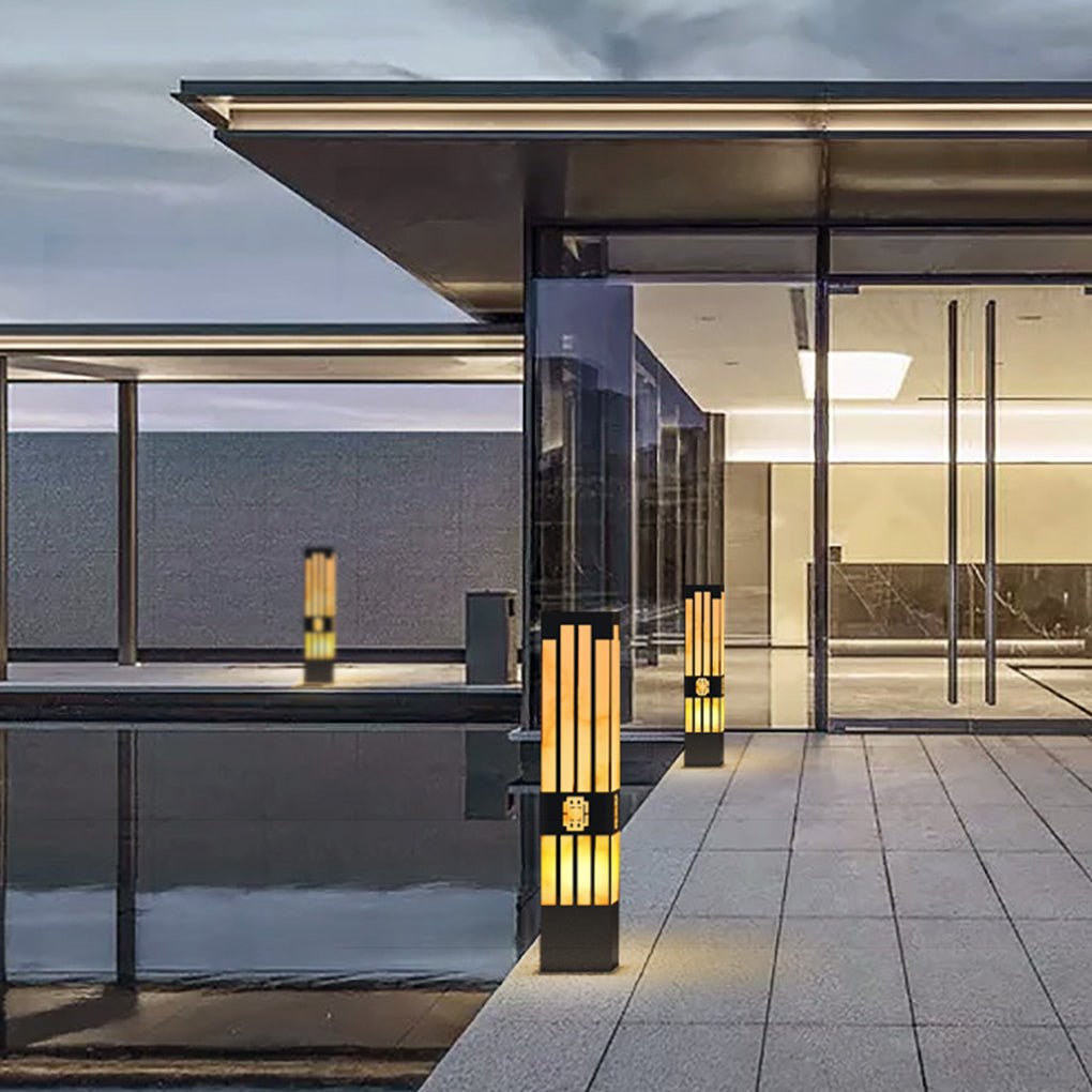 Elegant Striped-Cut LED Marble Bollard Light for Outdoor Pathways