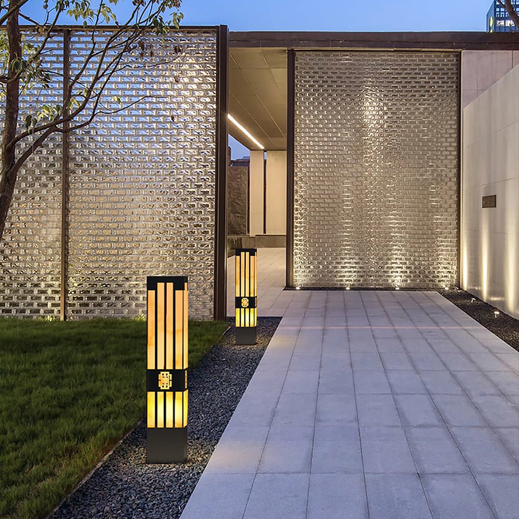 Elegant Striped-Cut LED Marble Bollard Light for Outdoor Pathways