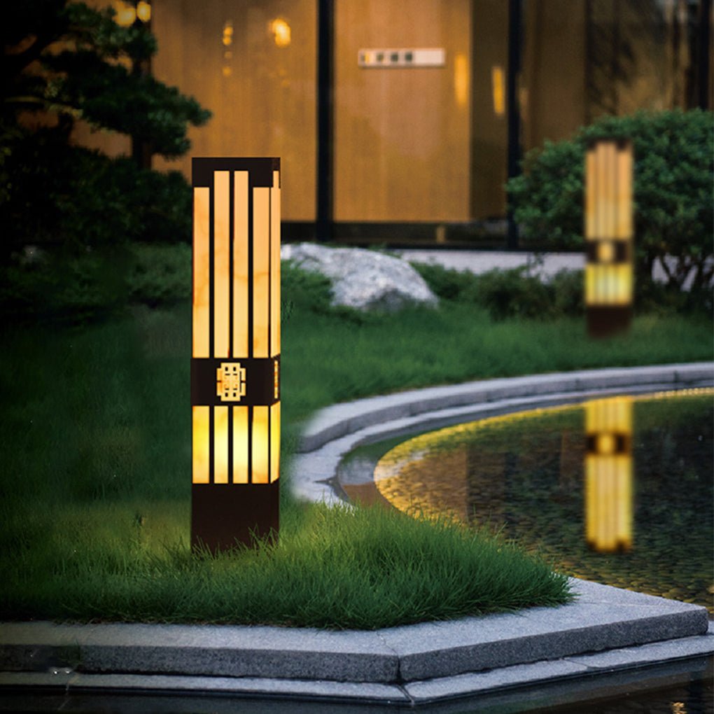 Elegant Striped-Cut LED Marble Bollard Light for Outdoor Pathways