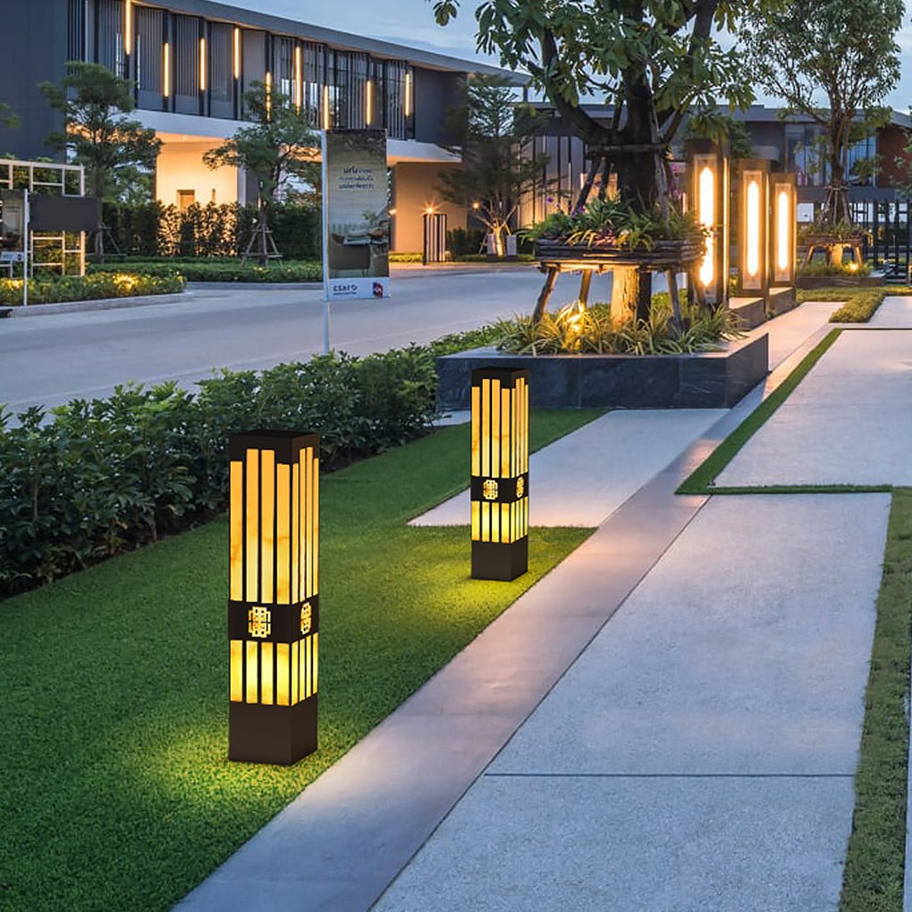 Elegant Striped-Cut LED Marble Bollard Light for Outdoor Pathways
