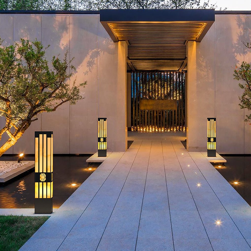 Elegant Striped-Cut LED Marble Bollard Light for Outdoor Pathways