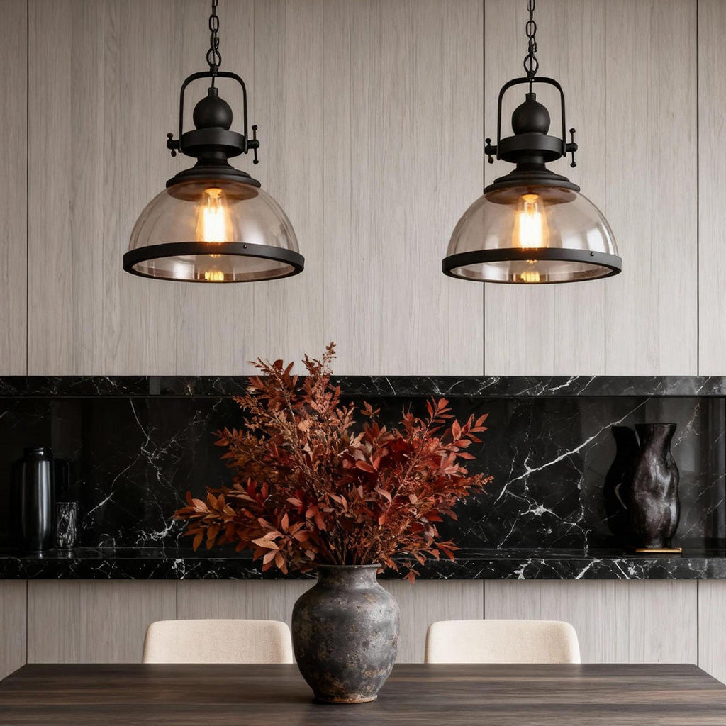 Vintage Clear Glass Industrial Pendant Light Fixture for Kitchen & Dining
