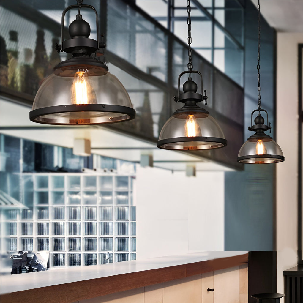 Vintage Clear Glass Industrial Pendant Light Fixture for Kitchen Dining Room