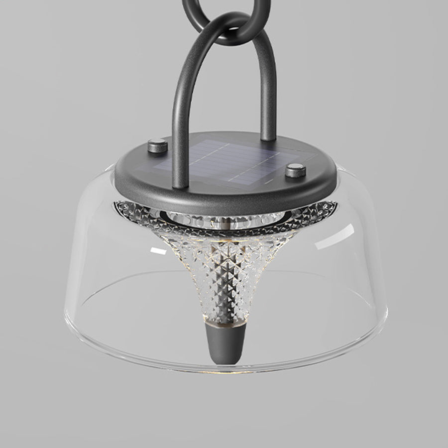 Solar-Powered Clear Glass Pendant Light Fixture for Outdoor Spaces