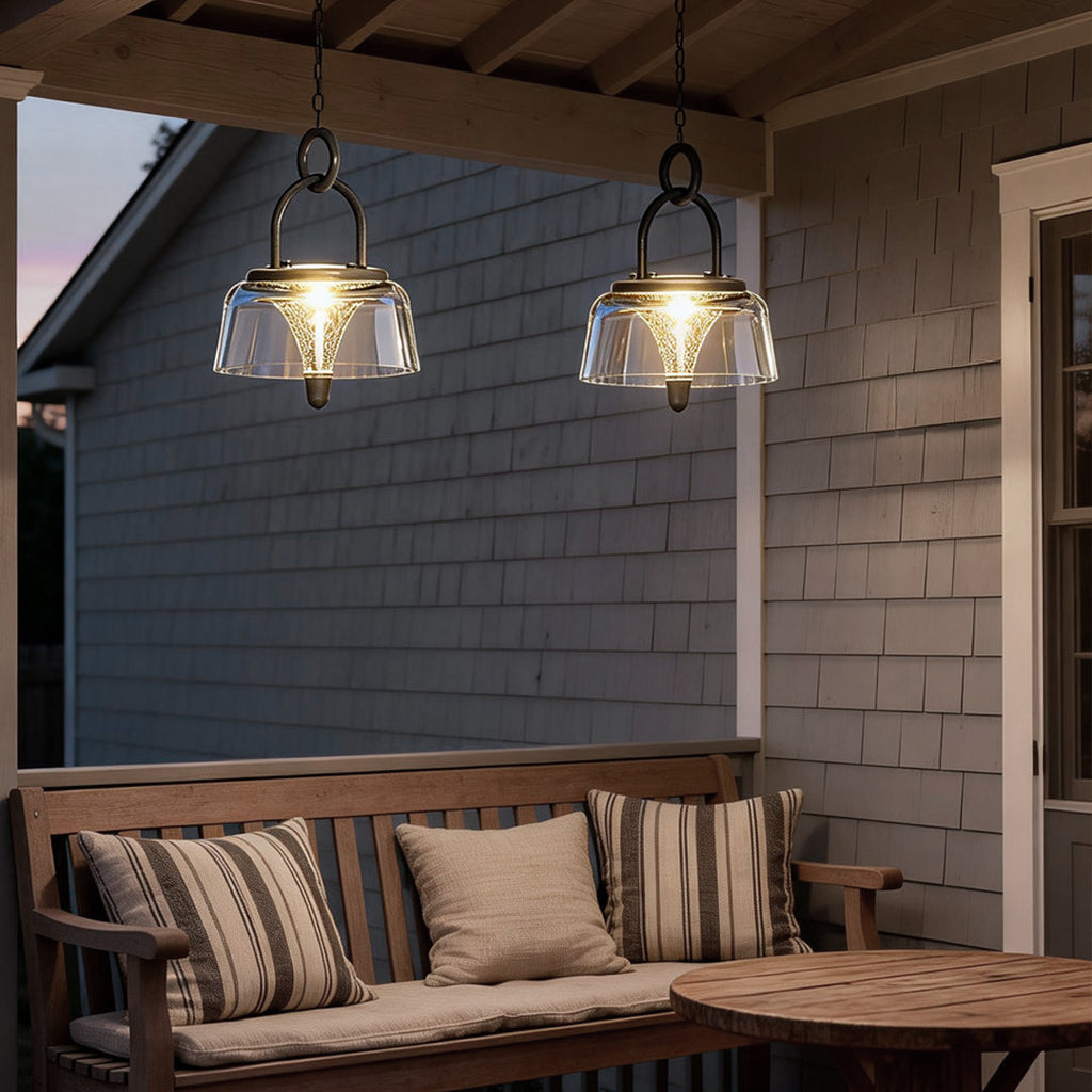 Solar-Powered Clear Glass Pendant Light Fixture for Outdoor Spaces