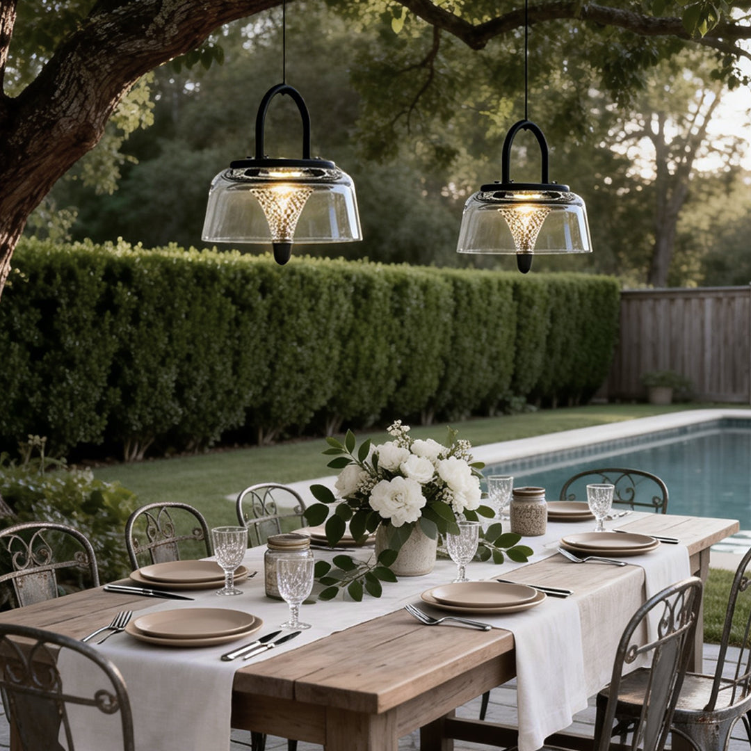 Solar-Powered Clear Glass Pendant Light Fixture for Outdoor Spaces