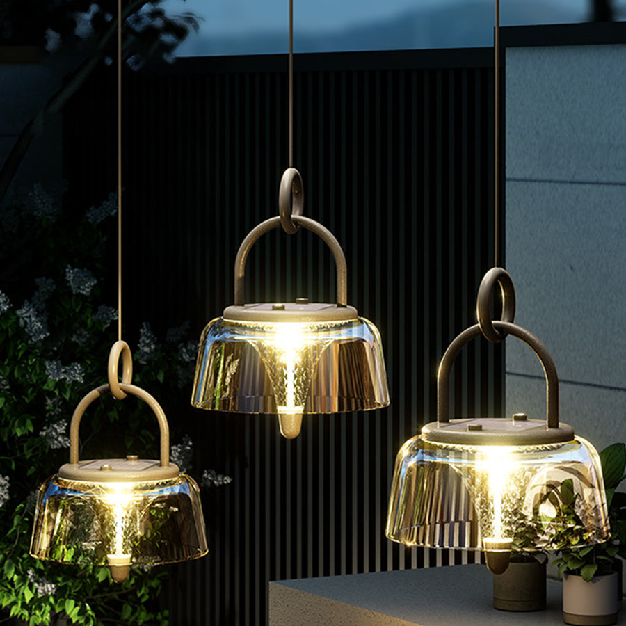 Solar-Powered Clear Glass Pendant Light Fixture for Outdoor Spaces