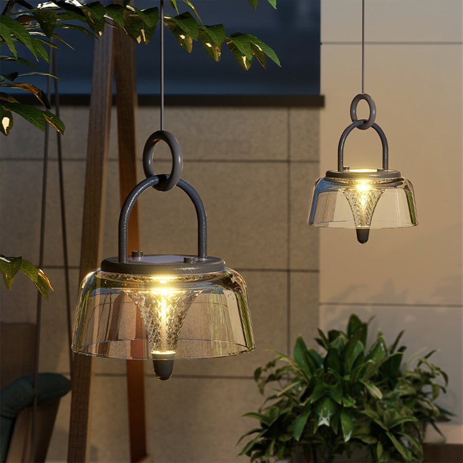 Solar-Powered Clear Glass Pendant Light Fixture for Outdoor Spaces