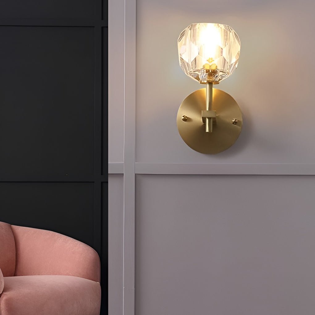 Elegant Gold-Plated Crystal Wall Sconce with Shade for Living Room