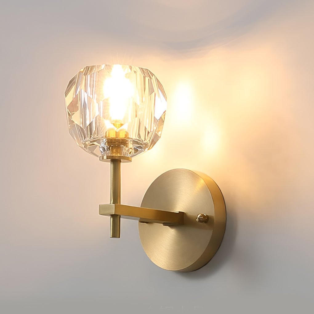 Elegant Gold-Plated Crystal Wall Sconce with Shade for Living Room