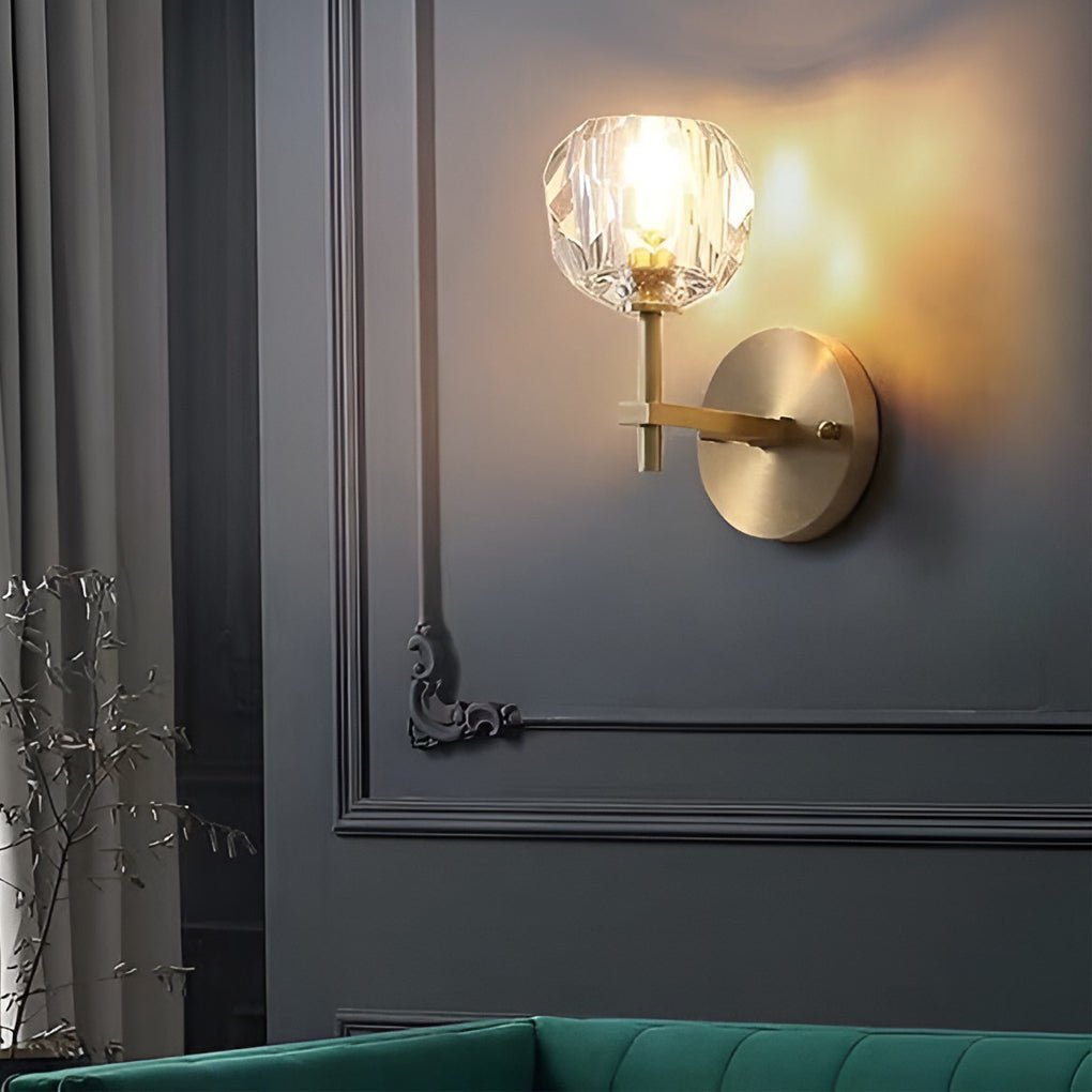 Elegant Gold-Plated Crystal Wall Sconce with Shade for Living Room