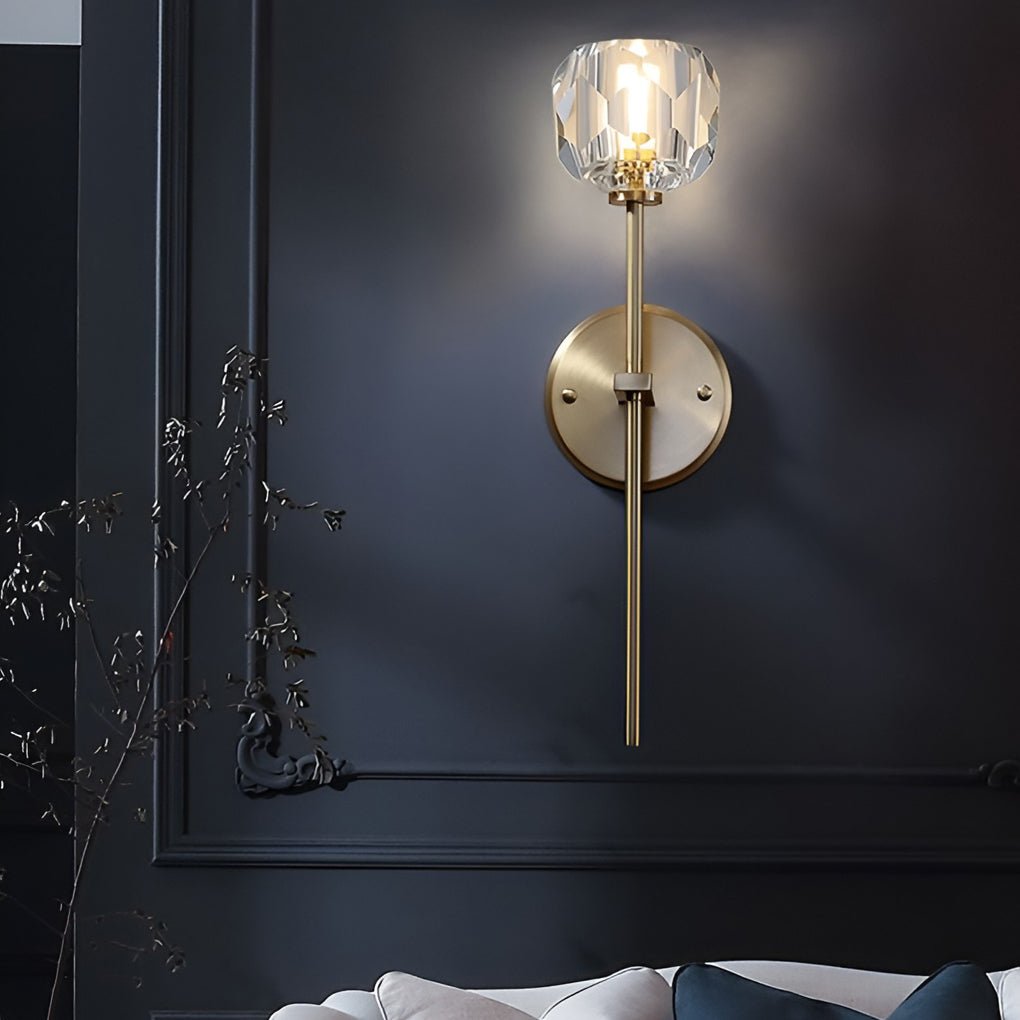 Elegant Gold-Plated Crystal Wall Sconce with Shade for Living Room