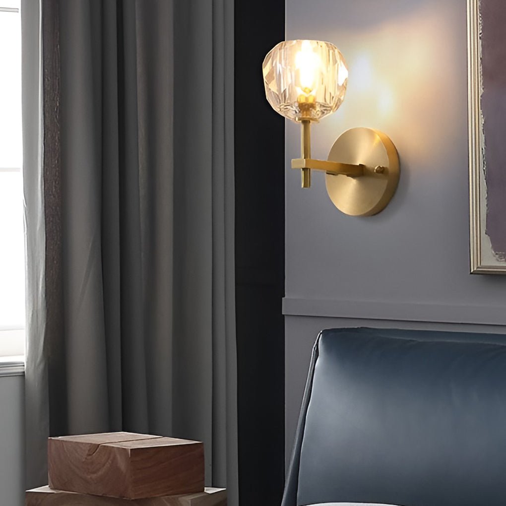Elegant Gold-Plated Crystal Wall Sconce with Shade for Living Room