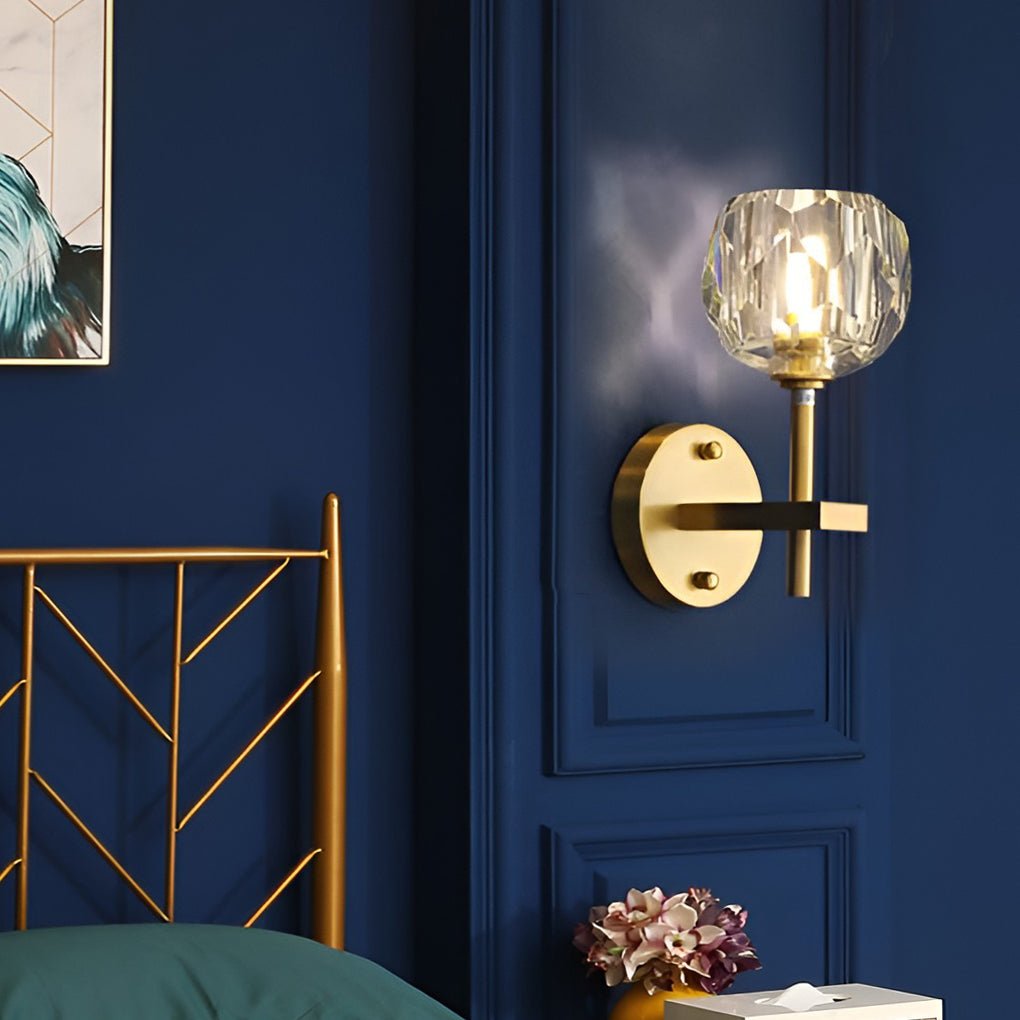Elegant Gold-Plated Crystal Wall Sconce with Shade for Living Room