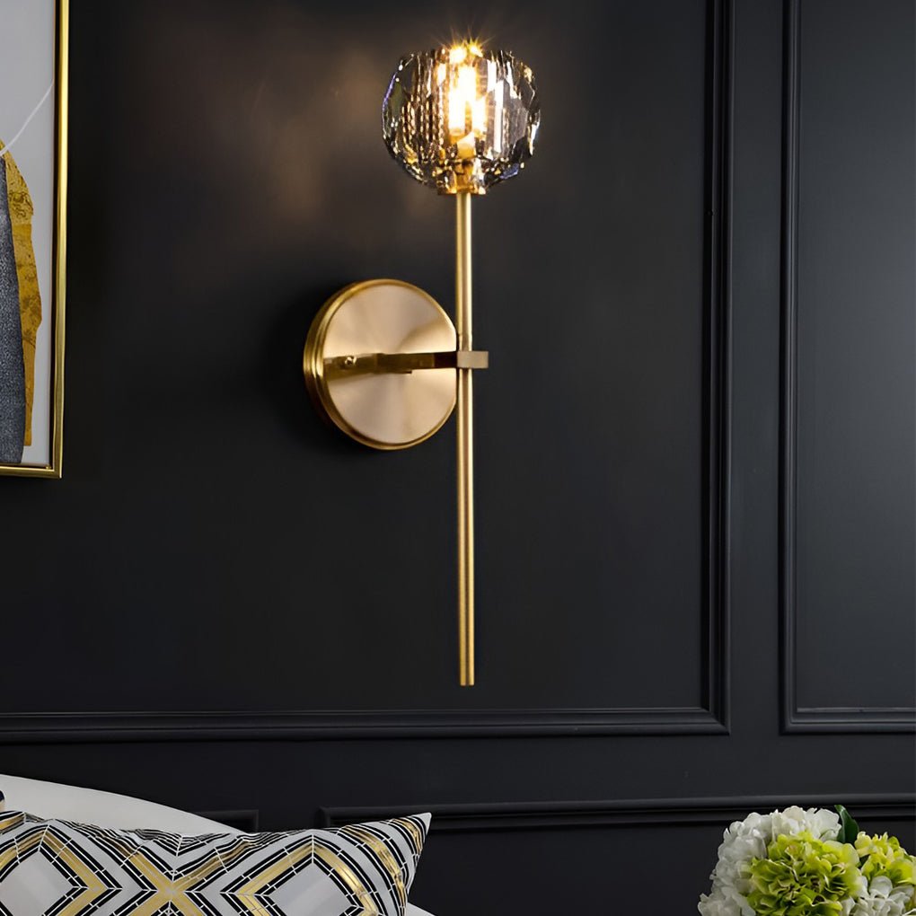 Elegant Gold-Plated Crystal Wall Sconce with Shade for Living Room