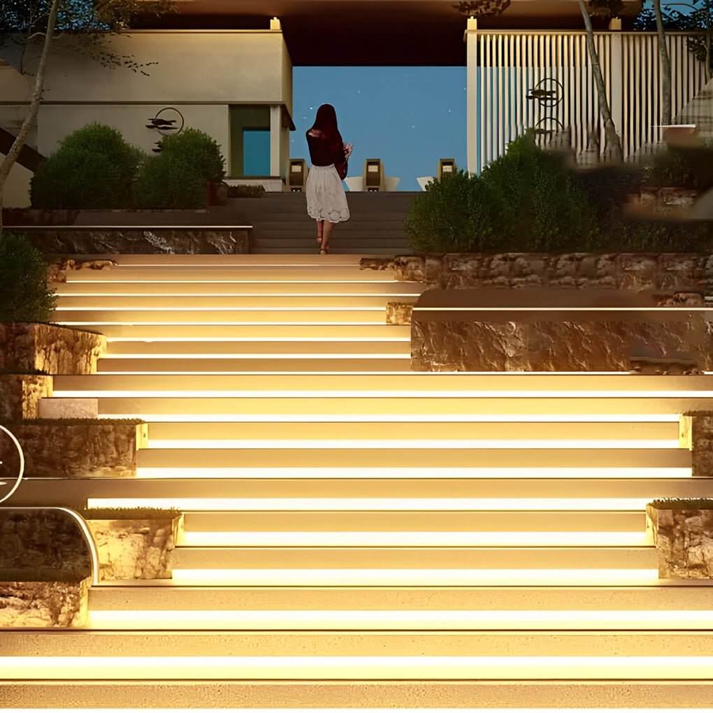 Modern Waterproof LED Outdoor Step Lights - Flexible Solar Garden Fixtures