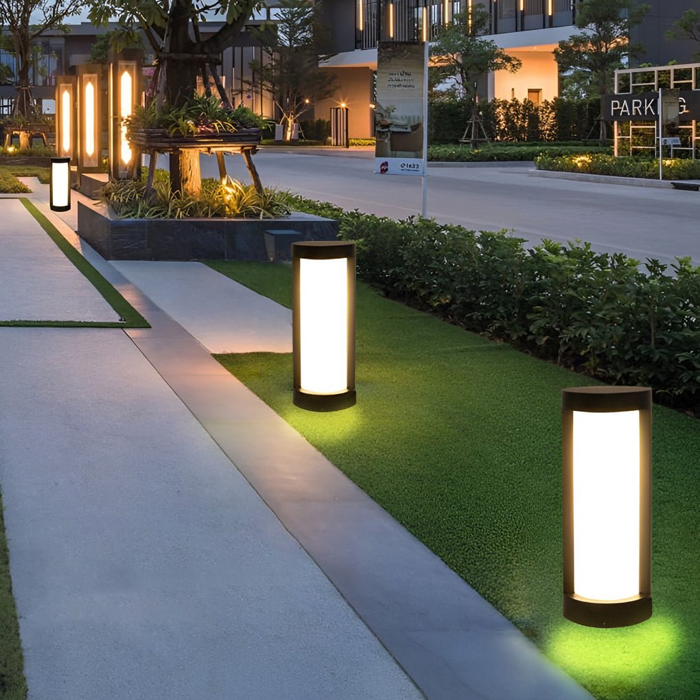 Sleek Black LED Cylindrical Bollard Landscape Light for Outdoor Pathways