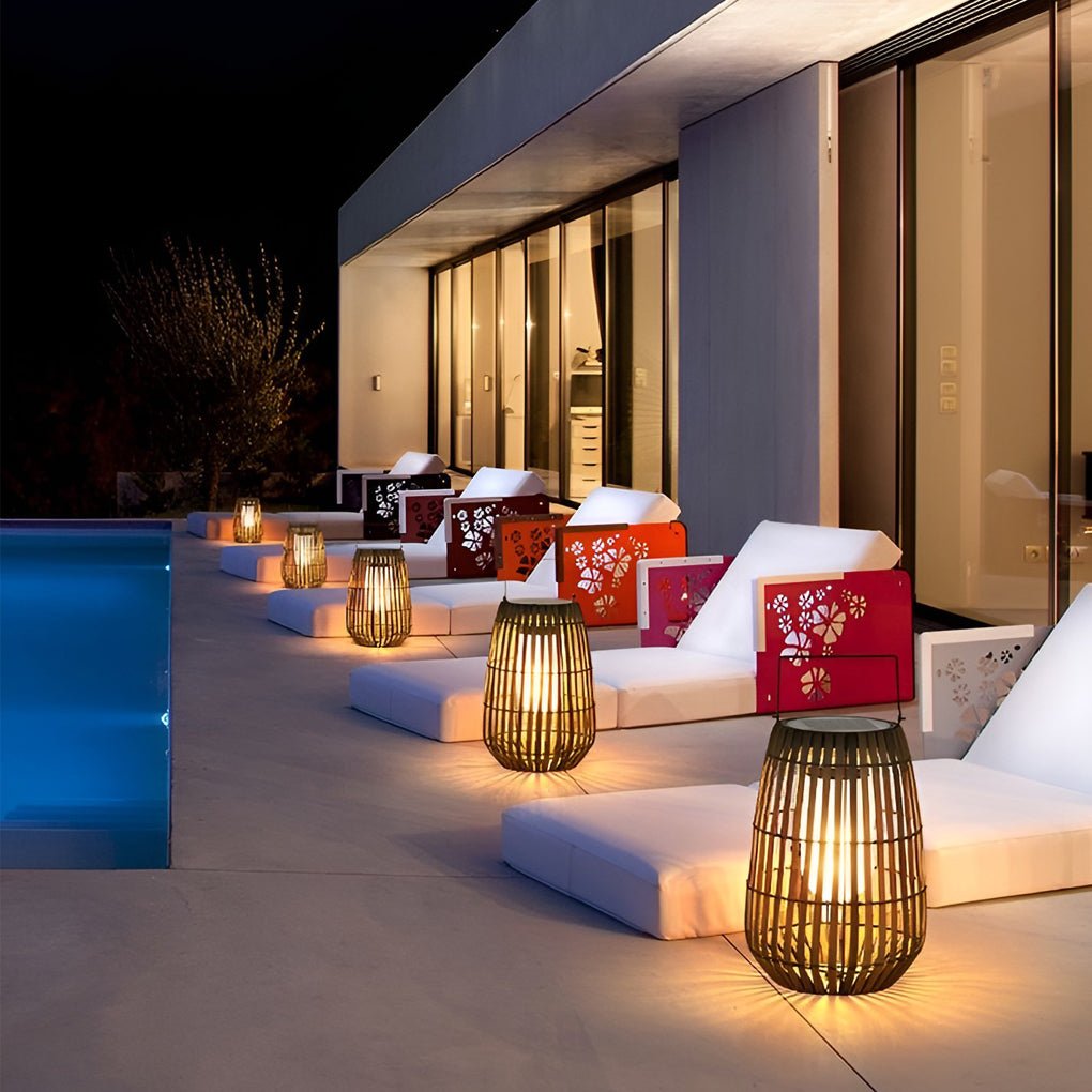 Portable Waterproof LED Bamboo Lanterns for Outdoor Dining Decor