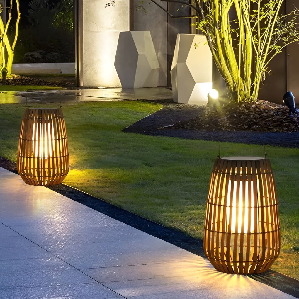 Portable Waterproof LED Bamboo Lanterns for Outdoor Dining Decor