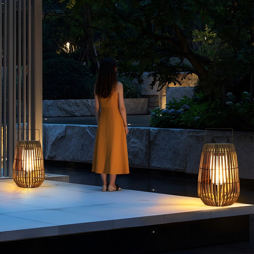 Portable Waterproof LED Bamboo Lanterns for Outdoor Dining Decor