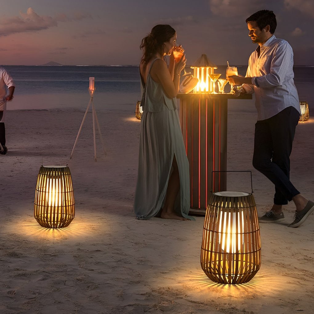 Portable Waterproof LED Bamboo Lanterns for Outdoor Dining Decor