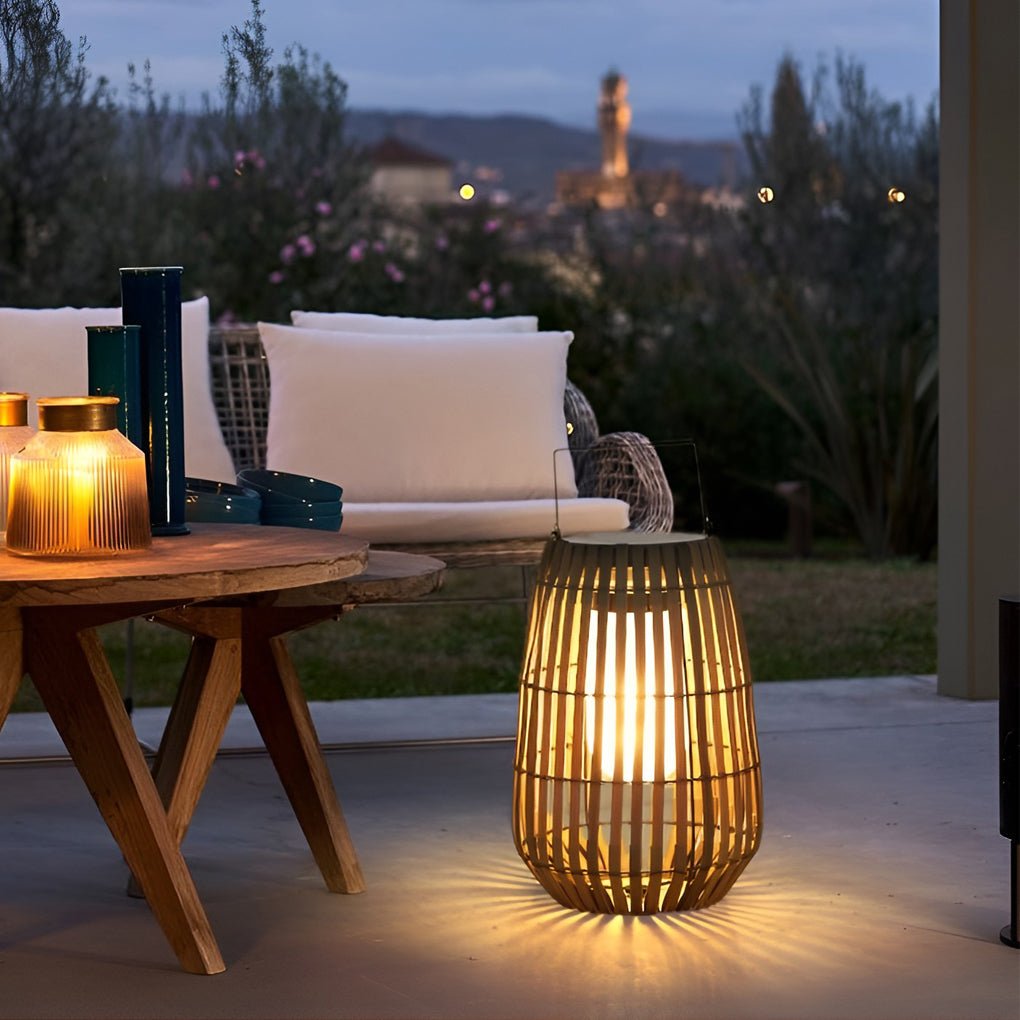 Portable Waterproof LED Bamboo Lanterns for Outdoor Dining Decor
