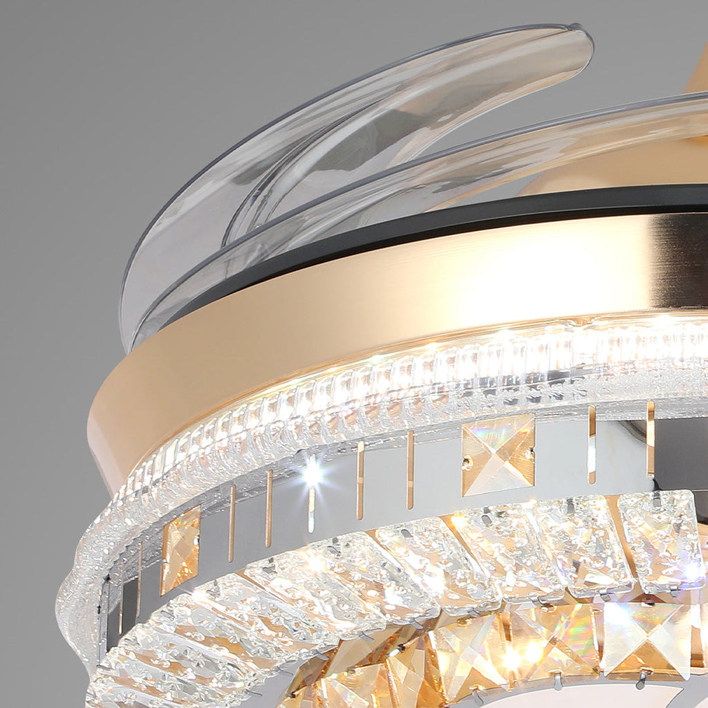 Modern Gold Crystal Ceiling Fan with Light for Living Room Décor
