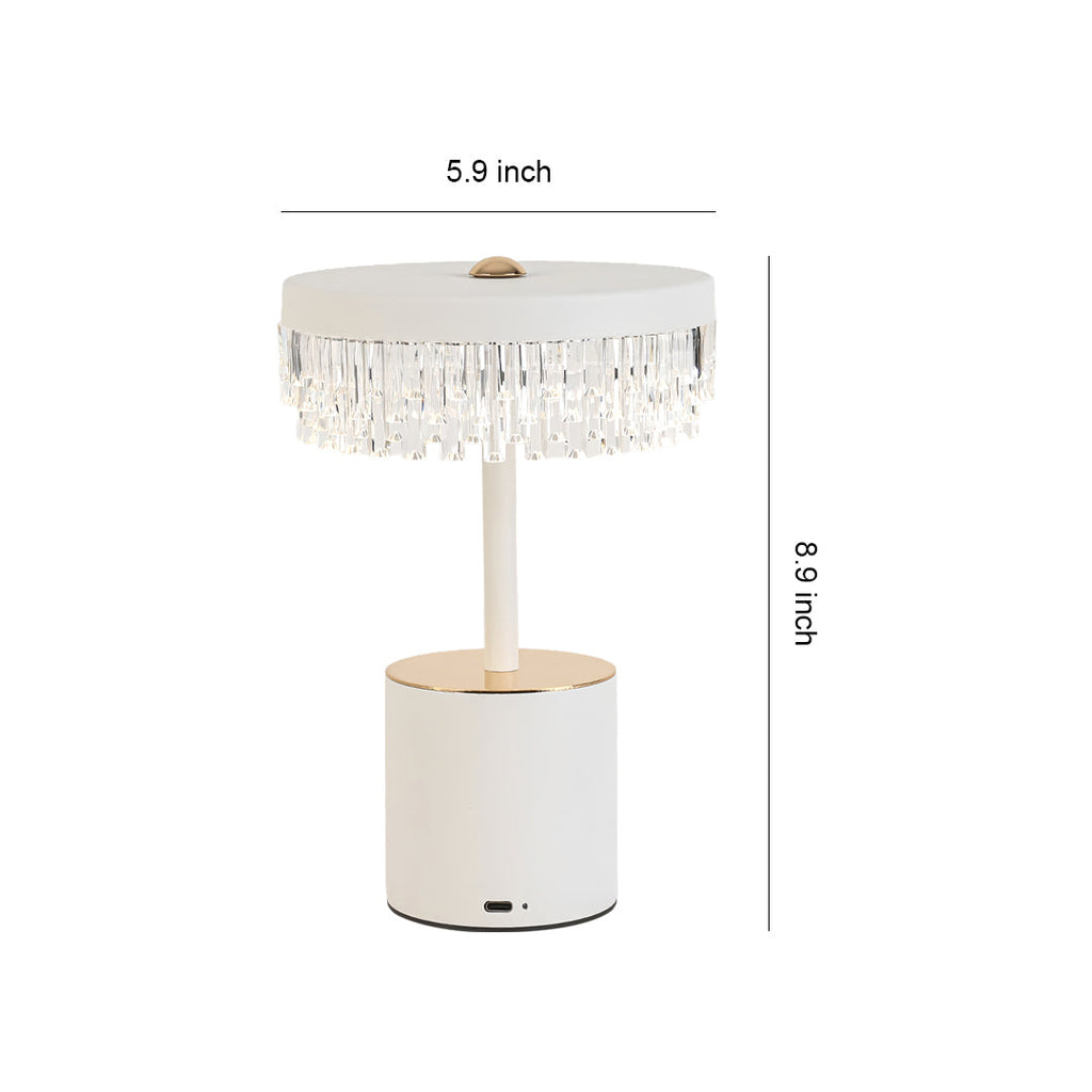 Minimalist USB Charging Fringe Table Lamp in White Metal for Bedroom