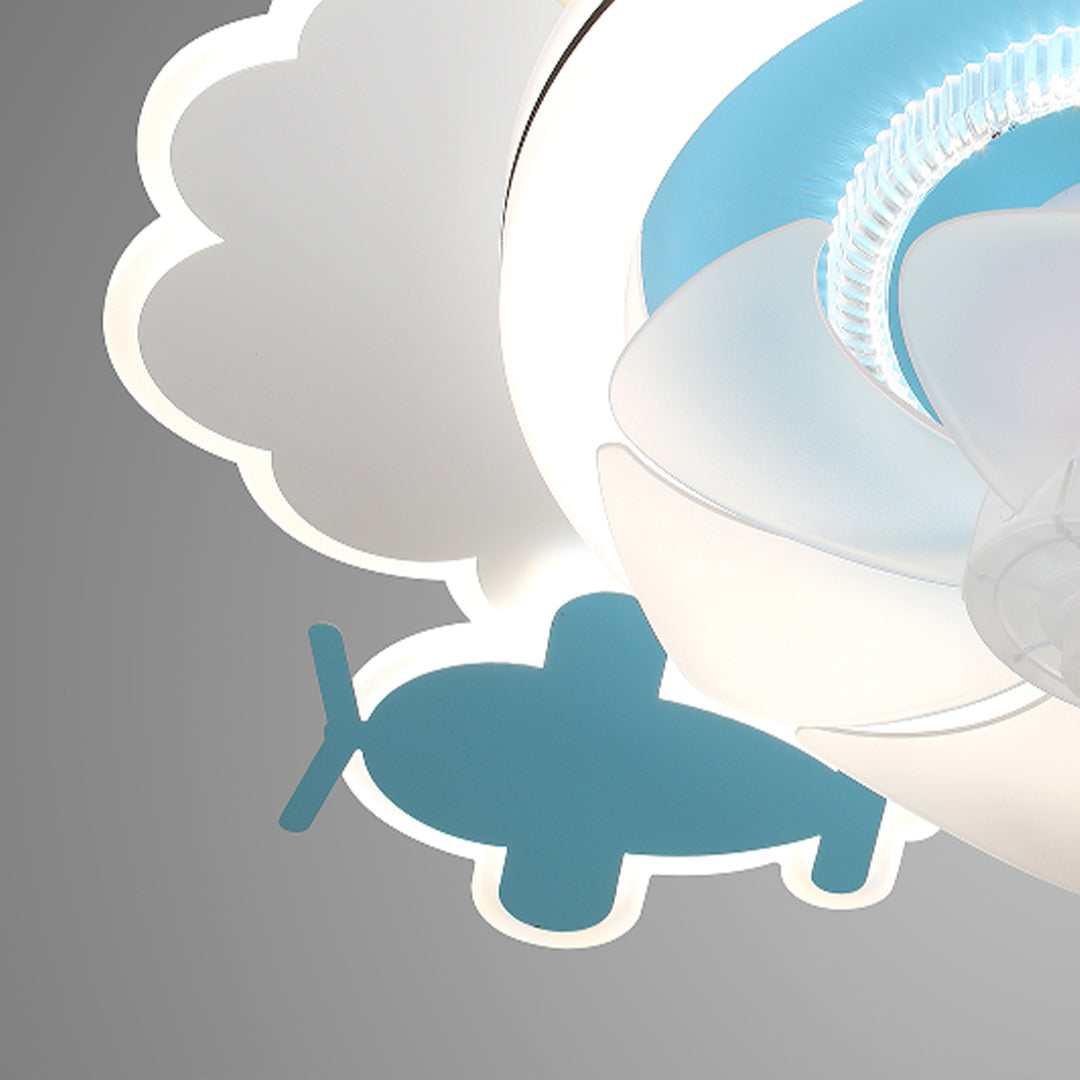 Blue and White Kids' Ceiling Fan with Lights, Quiet Motor for Nurseries