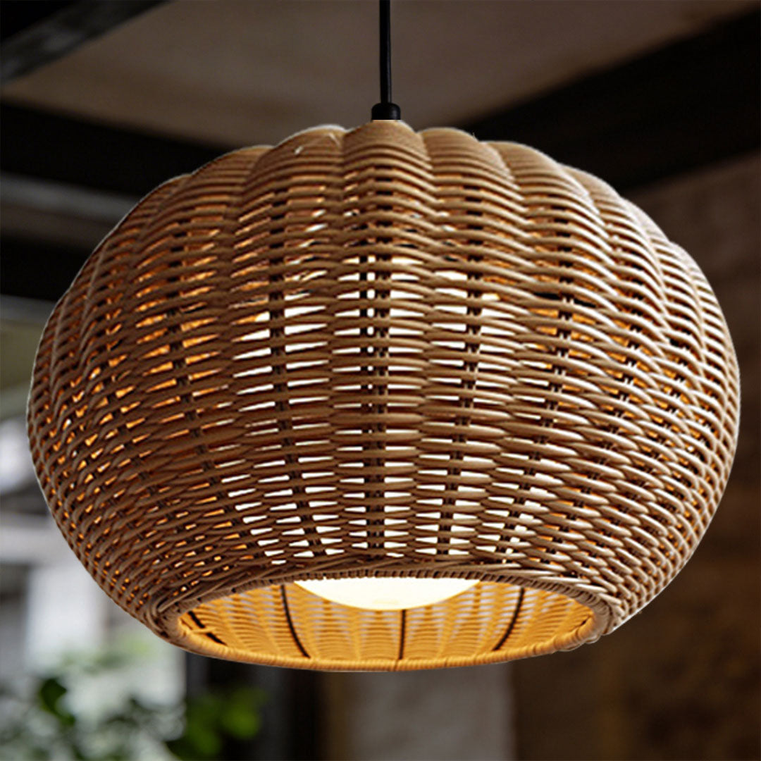 Modern Waterproof Rattan Pendant Light Fixture for Outdoor Spaces