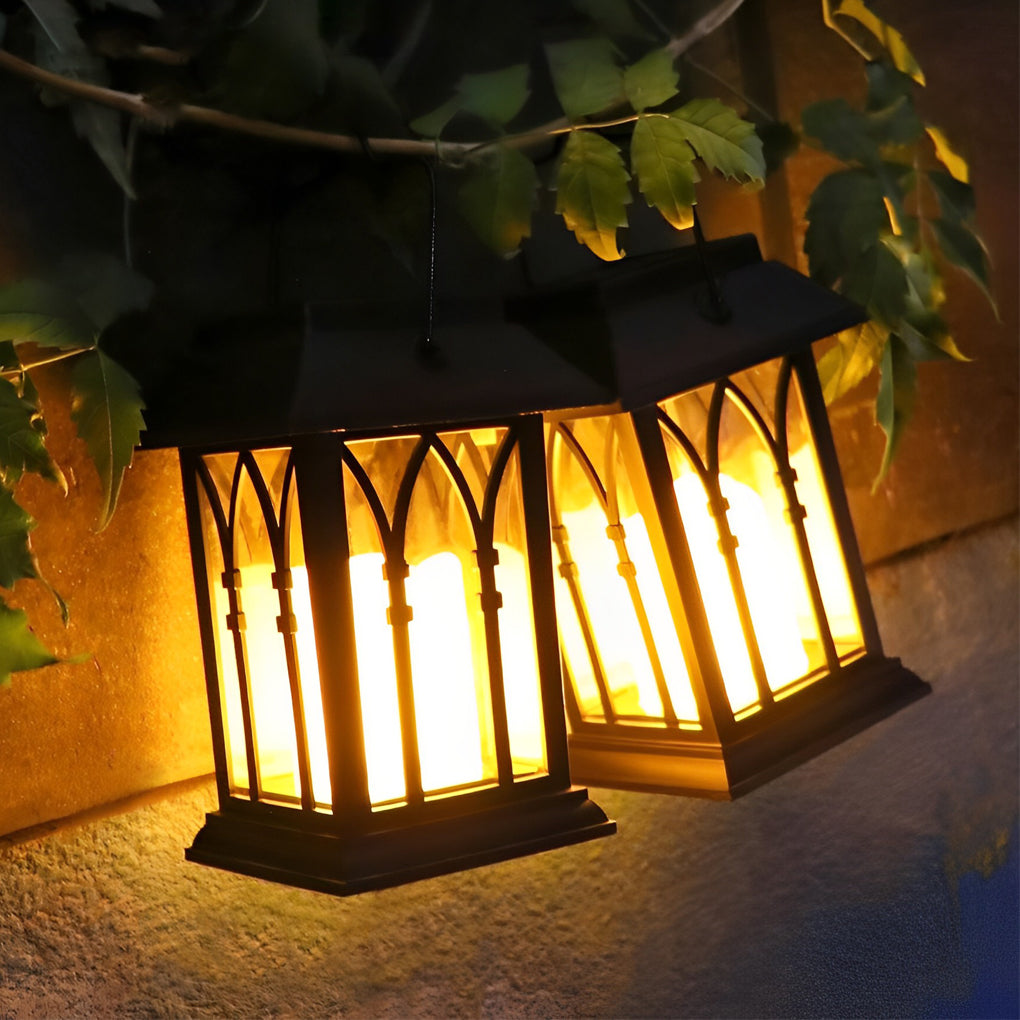 Portable Black Solar LED Candlestick Lantern for Outdoor Decor