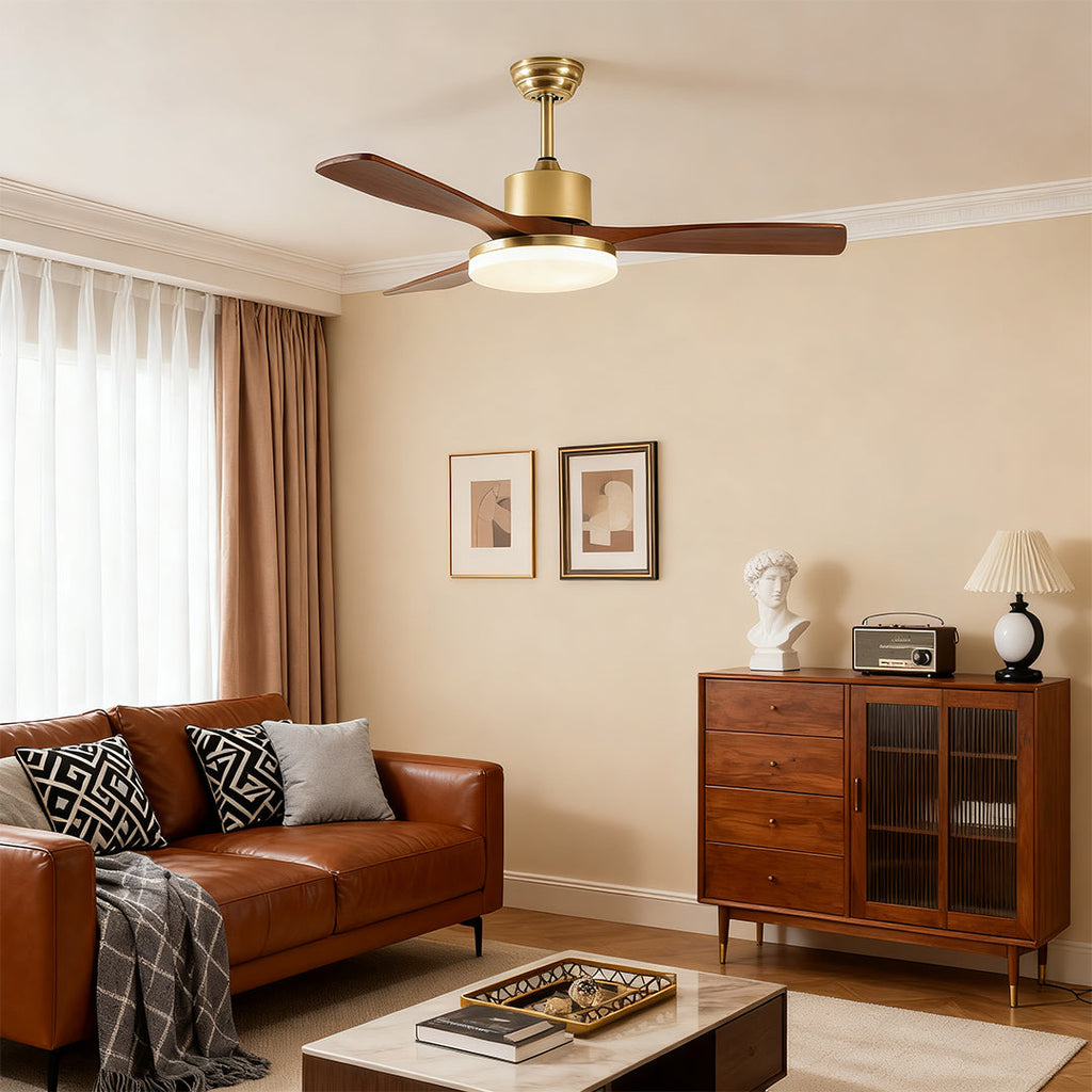 Rustic Wooden 3-Blade Ceiling Fan with Remote Control & Light for Living Room