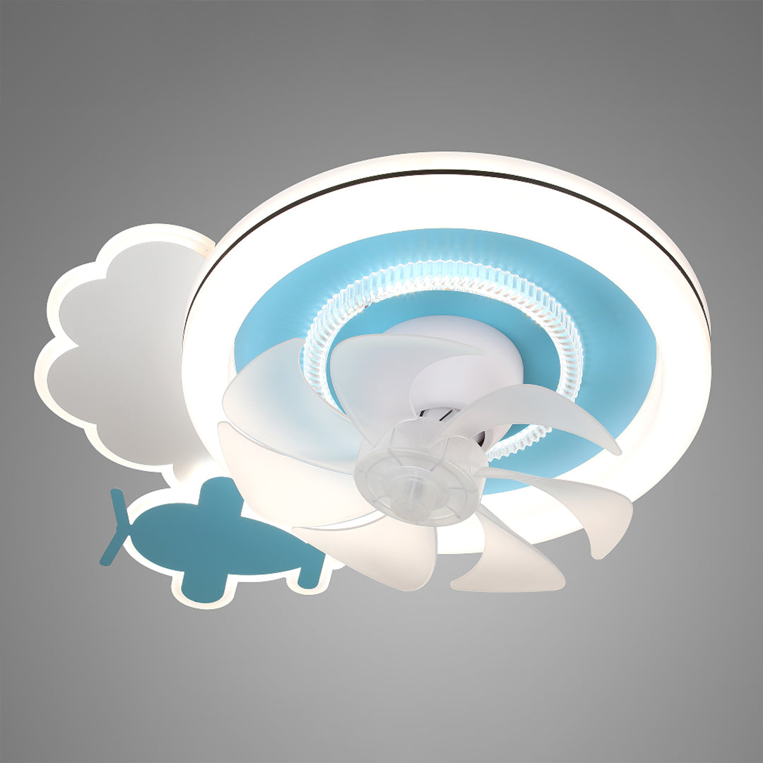 Blue and White Kids' Ceiling Fan with Lights, Quiet Motor for Nurseries