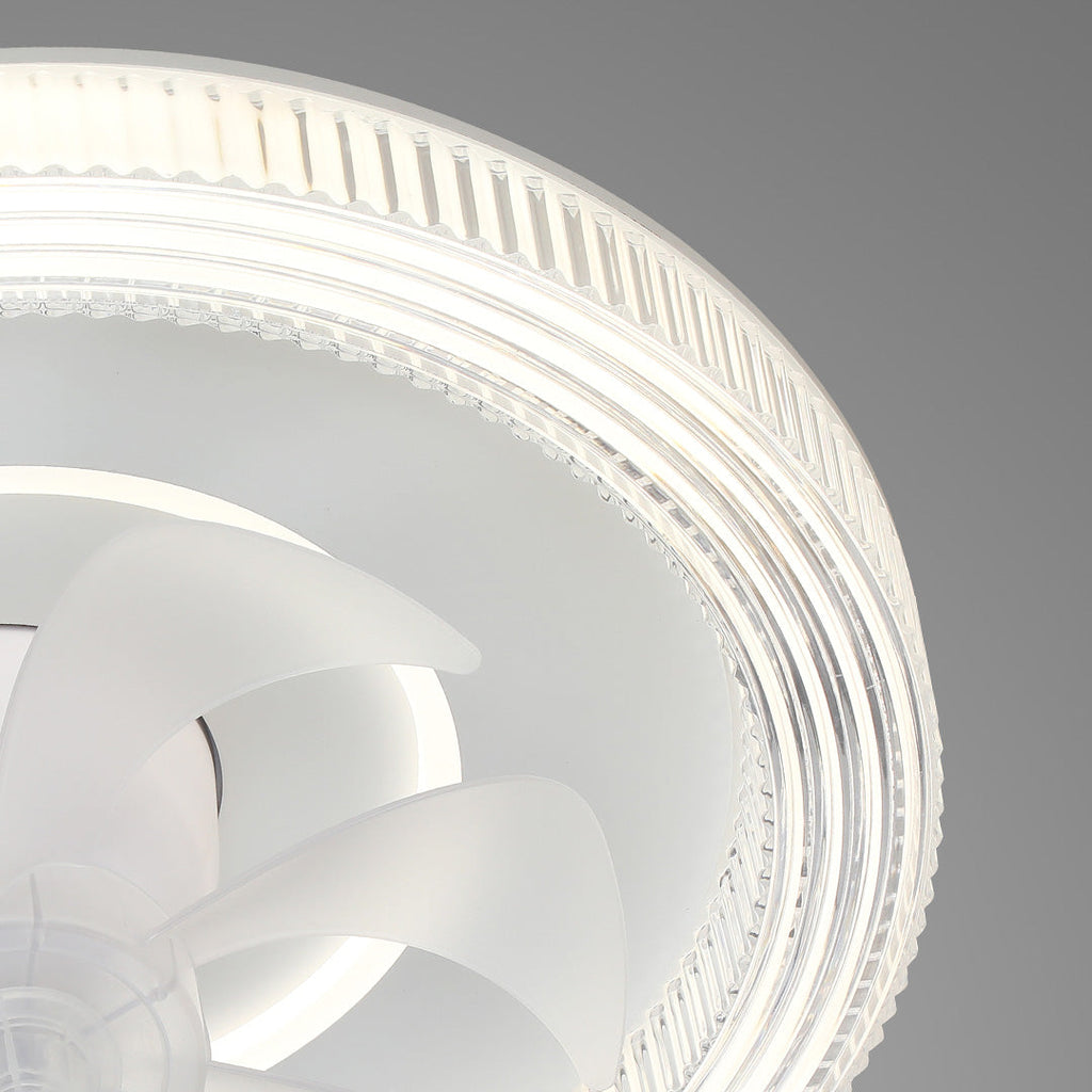 Modern White Circular Ceiling Fan with LED Light for Living Room Decor