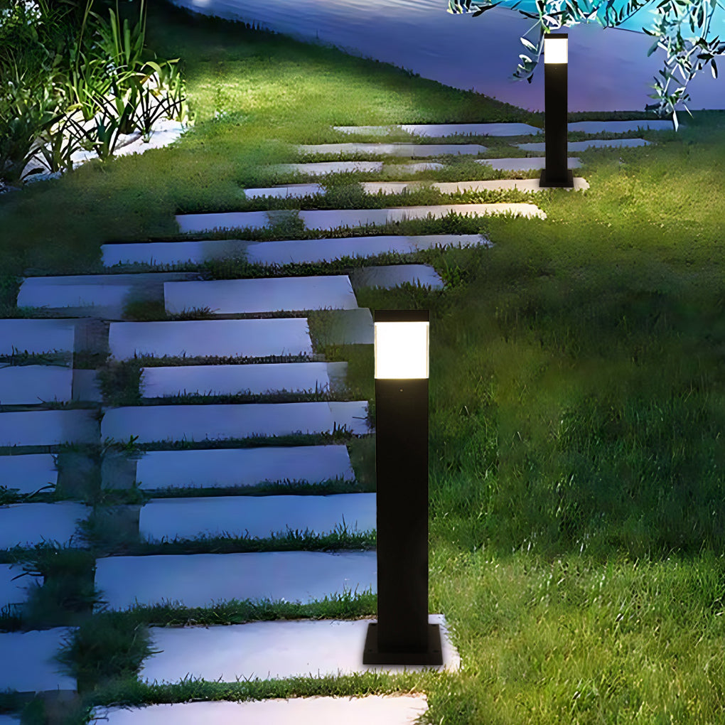 Modern Square Black Cob Outdoor LED Bollard Lights for Commercial Spaces