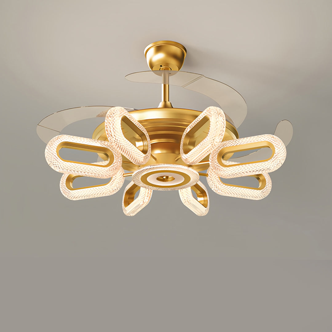 Elegant Gold Iron LED Ceiling Fan Light for Living Room & Bedroom